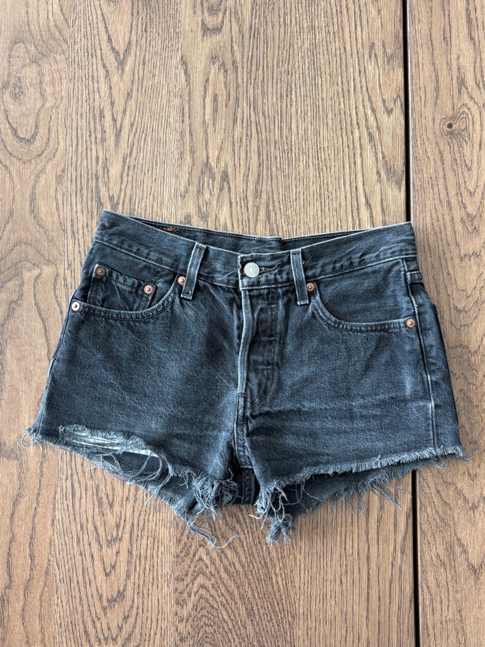 Levi's 501 Black Cutoff button fly Denim Shorts, 24